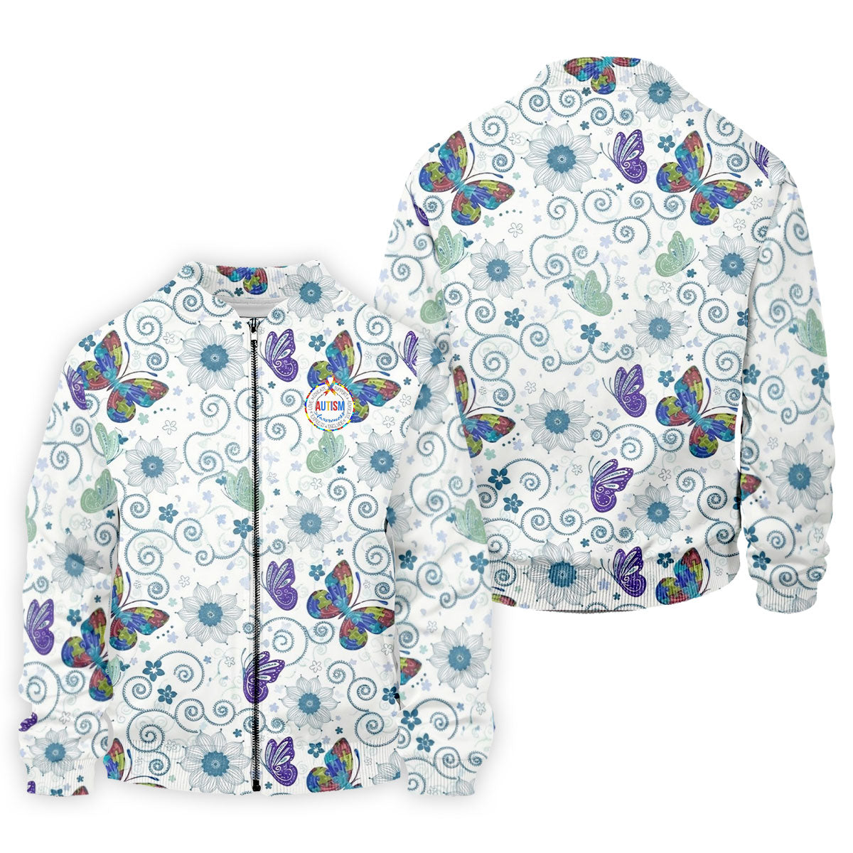 Autism Awareness Flower And Butterfly Puzzle Ribbon Men's Golf Shirt, Polo ShirtFor Men
