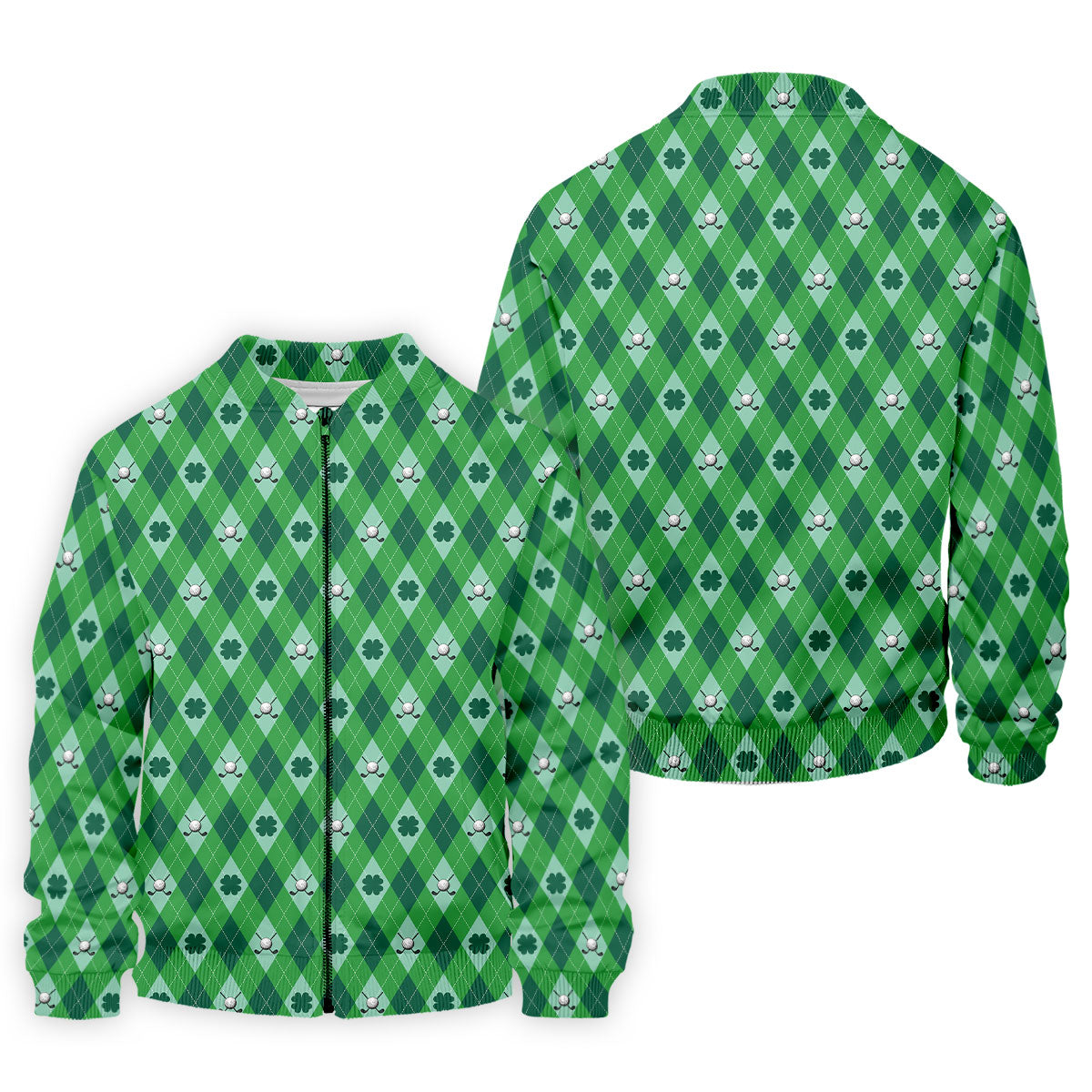 Lucky Four Leaf Clover Golf Ball Pattern Argyle Pattern St Patrick's Day Golf Shirt, Polo ShirtFor Men