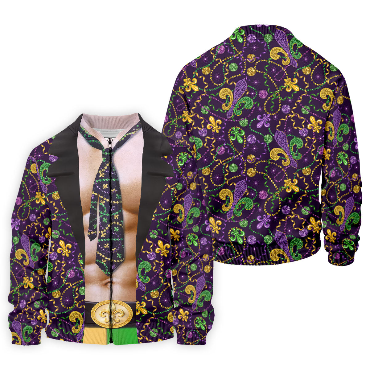 Mardi Gras Purple Green Gold Fleur De Lis Funny Costume Golf Shirts For Men, Men's Funny Golf Shirts