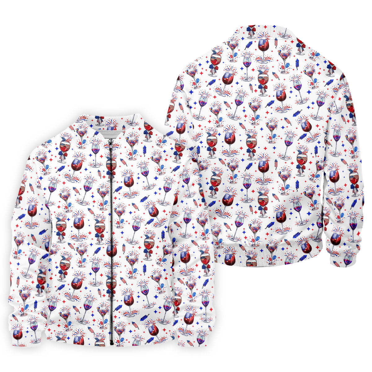Wine And Martini American Flag Pattern Patriotic 4th Of July White Golf Shirt, 250th Anniversary Golf Shirts For Men