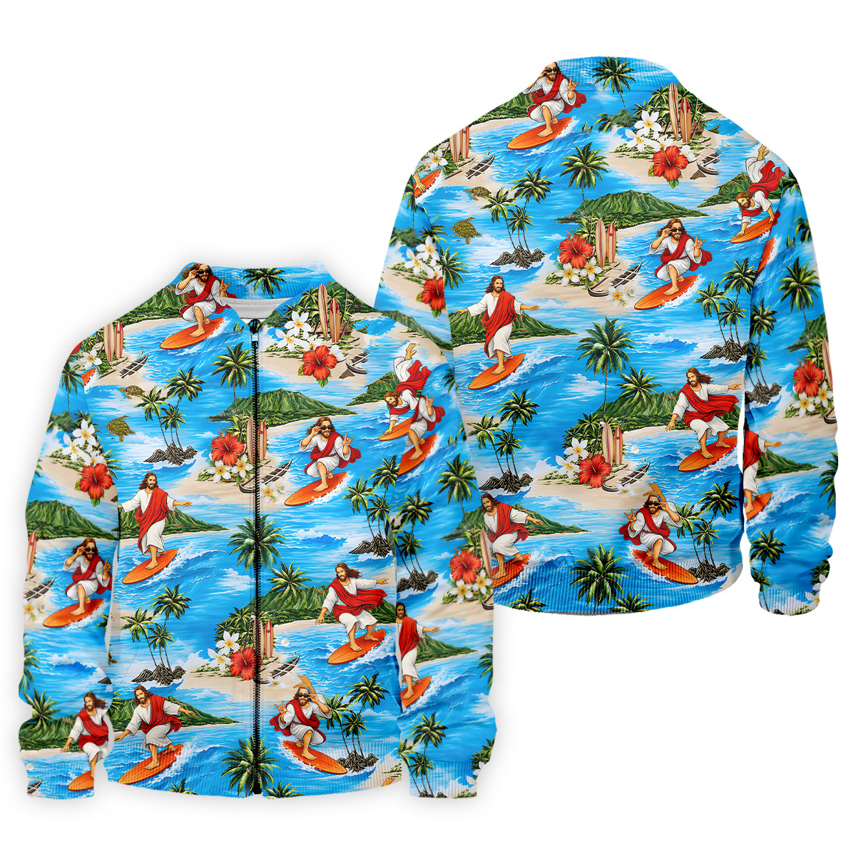 Funny Beach Surfer Jesus Hawaiian Golf Shirt, Mens Golf Polo, Printed Golf Shirts