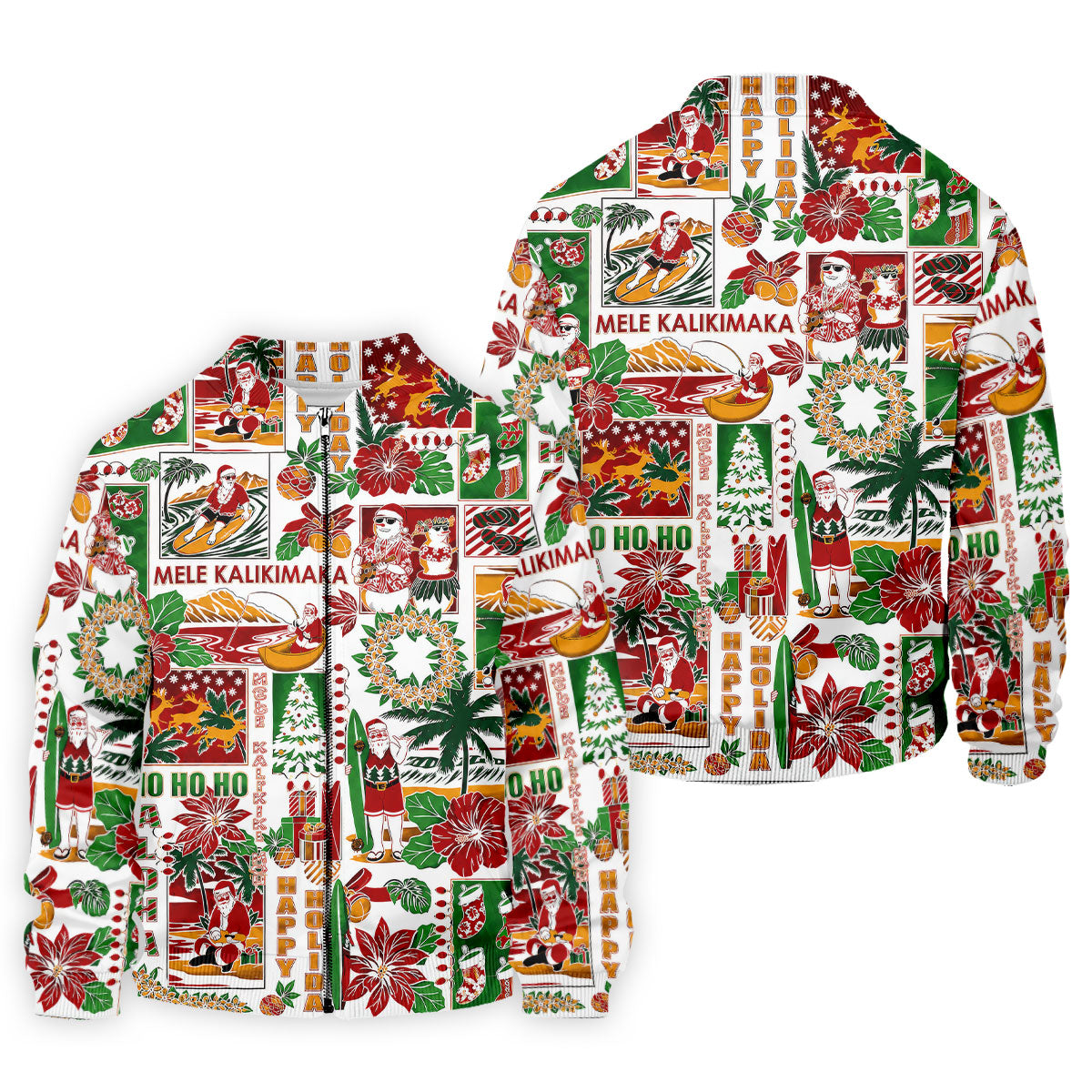 Men's Mele Kalikimaka Hawaiian Christmas Golf Shirt, Tropical Santa Holiday Golf Shirt, Golf Apparel For Men