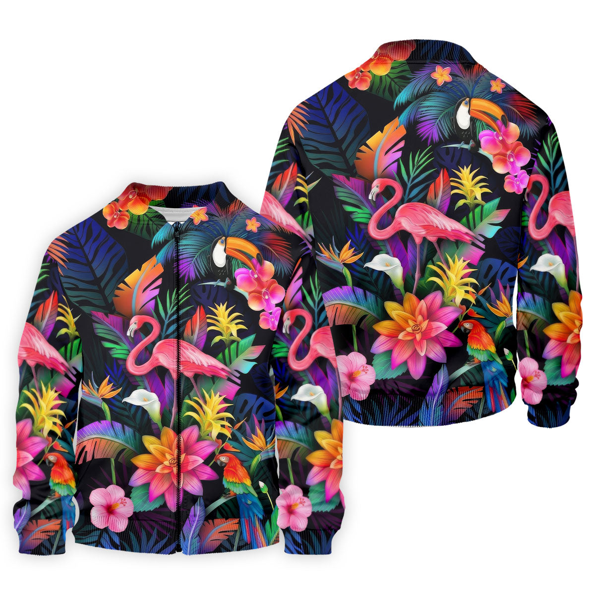 Colorful Tropical Birds And Flamingo Golf Shirt, Mens Golf Polo, Printed Golf Shirts