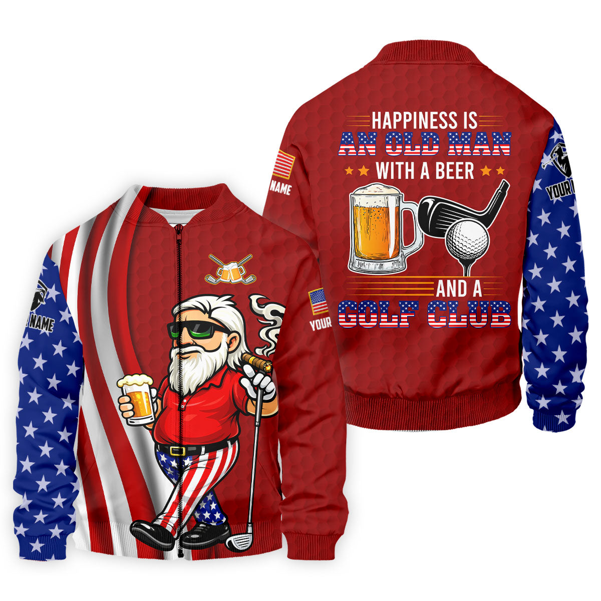 Happiness Is An Old Man With A Beer Funny 4th Of July Red Golf Shirt, 250th Anniversary Golf Shirts For Men