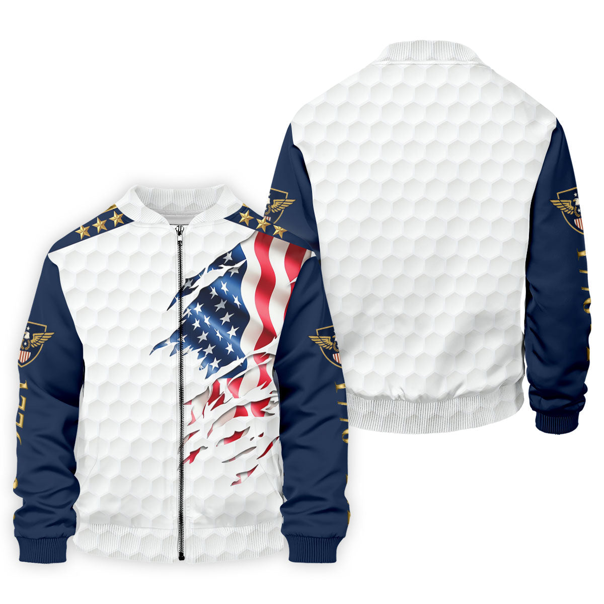Rugged American Flag With Golf Ball Pattern 4th Of July Golf Tops For Men, 250th Anniversary Patriotic Golf Shirt