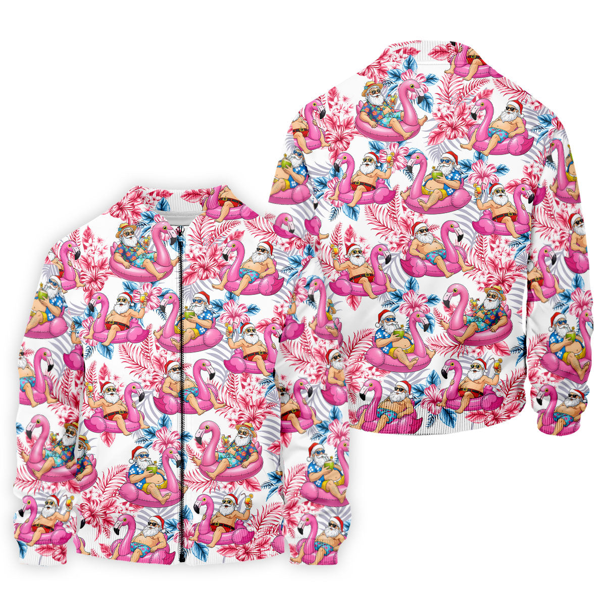 Santa Flamingo Float Tropical Christmas Golf Shirt, Christmas Hawaiian Shirt, Christmas Golf Shirt
