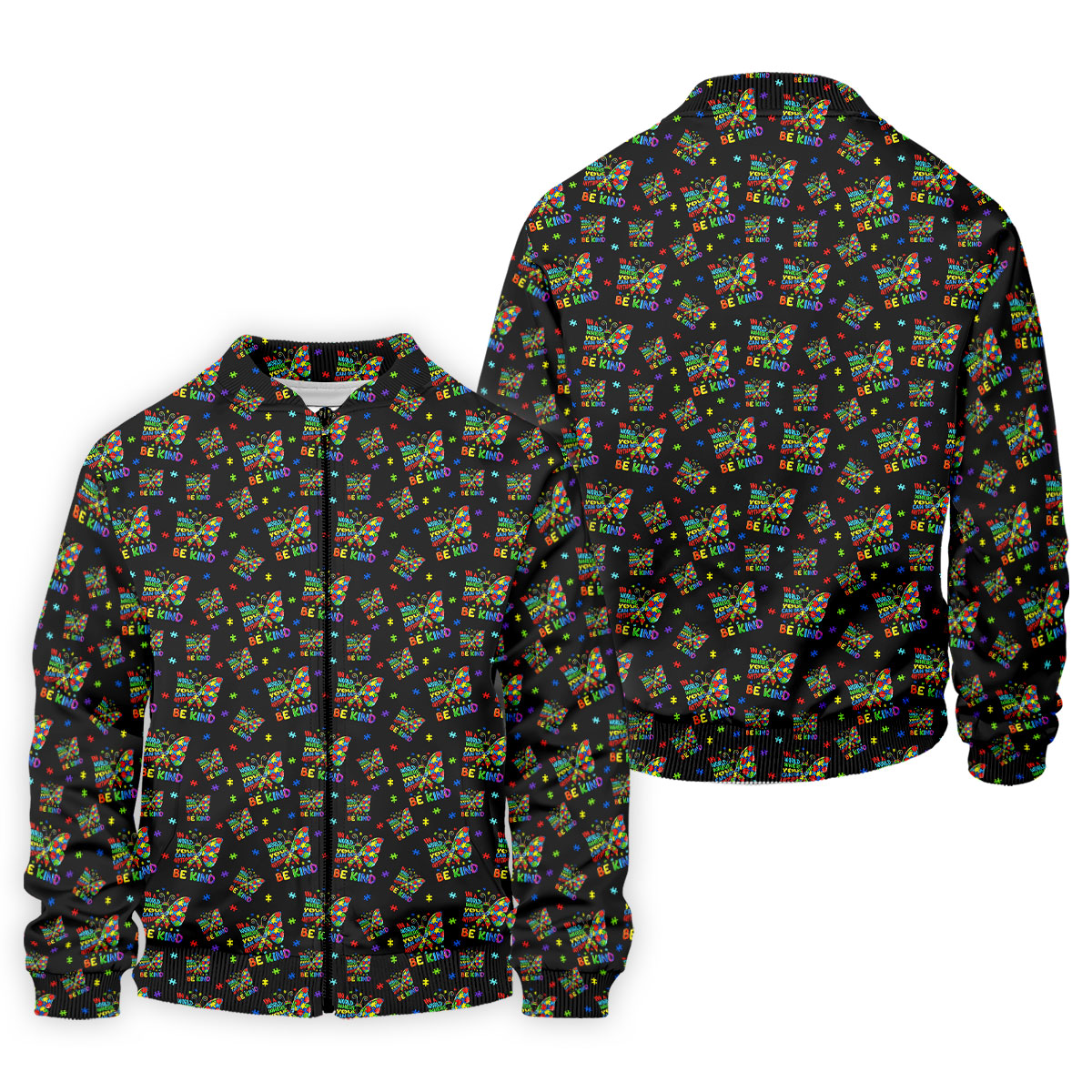 In A World Where You Can Be Anything Be Kind Rainbow Butterfly Autism Awareness Black Golf Shirt, Golf Shirts For Men