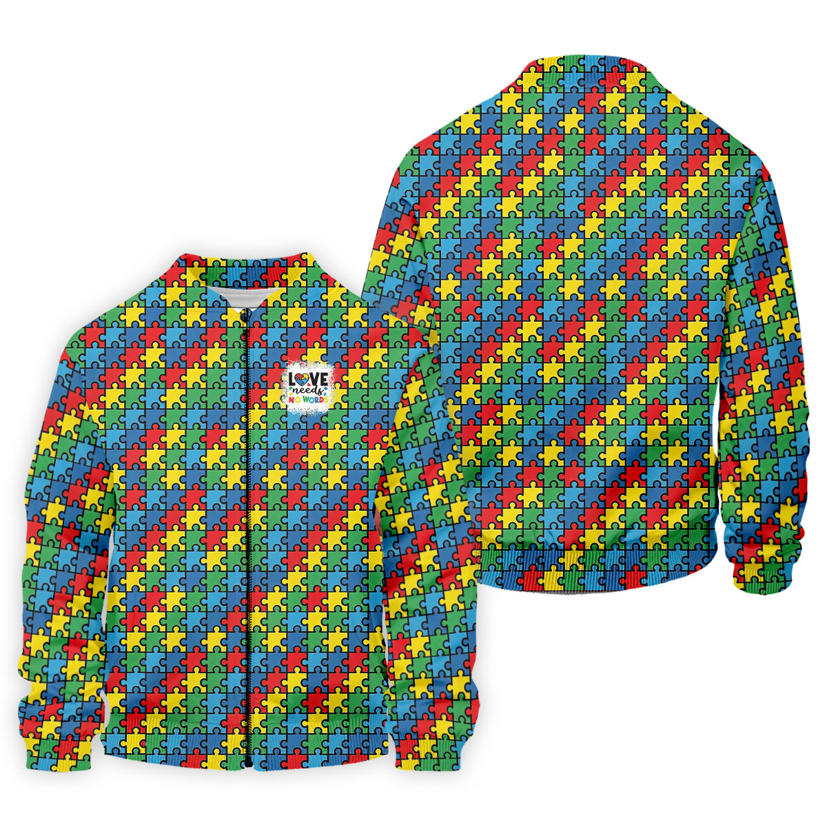 Love Needs No Words Autism Awareness Jigsaw Puzzle Pieces Men's Golf Shirt, Polo Shirt Men