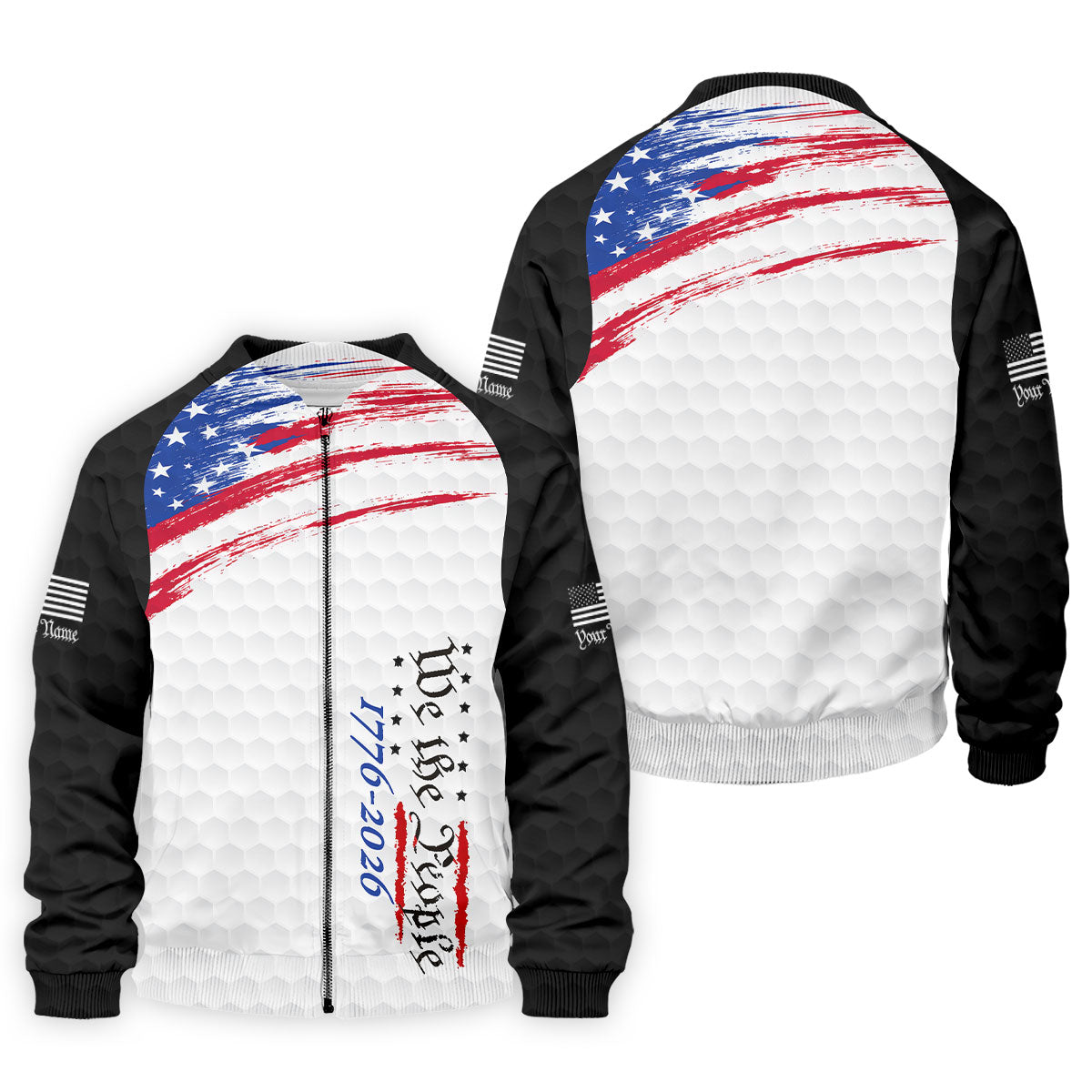 We The People 1776-2926 American Flag Brush Black Golf Shirt, 250 Years Patriotic 4th Of July Golf Shirts For Men