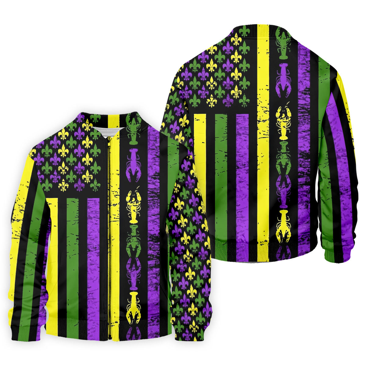 Mardi Gras Flag Fleur-De-Lis Symbol Crawfish Pattern Golf Tops For Men, Polo ShirtFor Men, Golf Shirts For Men