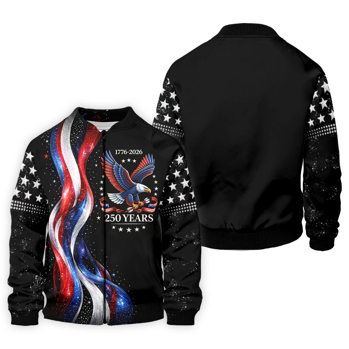 America Bald Eagle Red And White Striped Ribbon 4th Of July Golf Shirt, 250th Anniversary Golf Shirts For Men