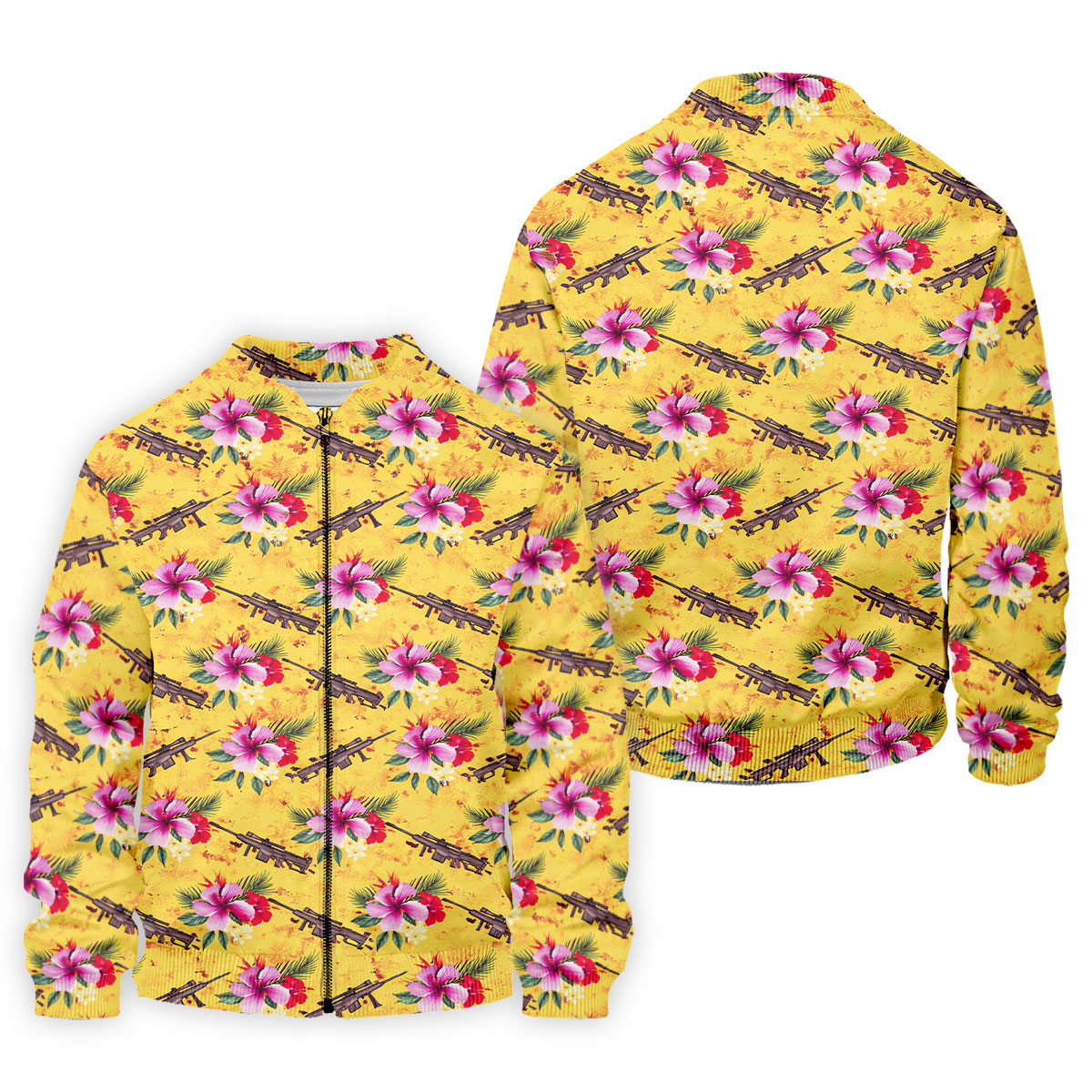 Floral Pattern Army Theme Hawaiian Yellow Golf Shirt, Men's Golf Polo Shirtlf Shirts For Men
