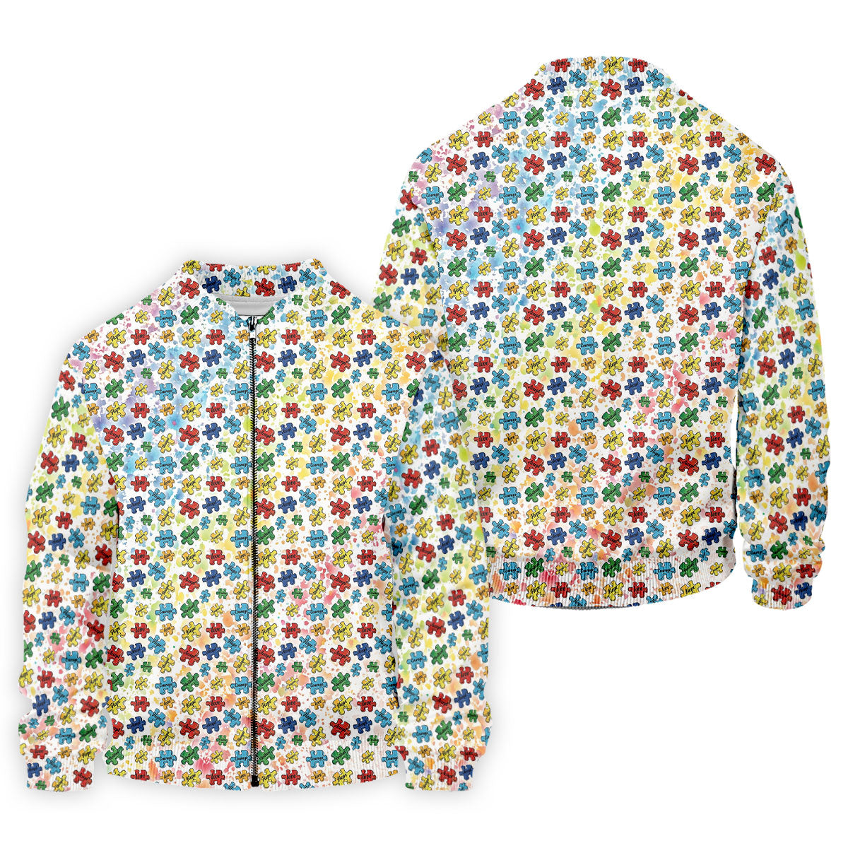 Autism Awareness Jigsaw Puzzle Pieces Rainbow Paint Splatter Men's Golf Shirt, Polo ShirtFor Men