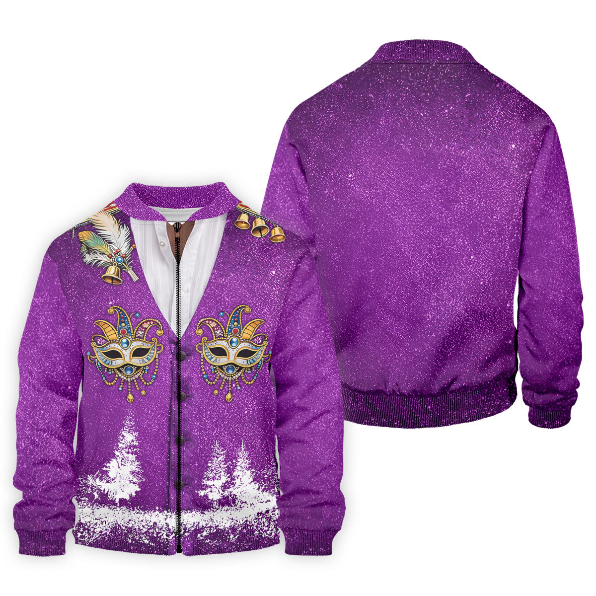 Masquerade Mask Feather Mardi Gras Glitter Print Purple Golf Shirt, Polo ShirtFor Men, Golf Shirts For Men
