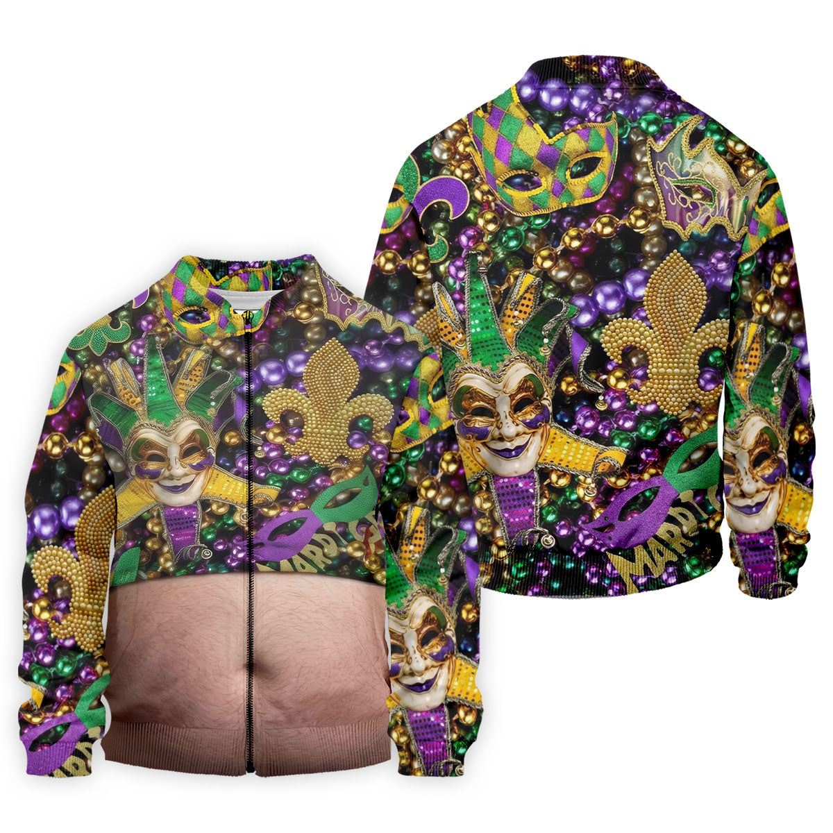 Mardi Gras Purple Green Gold Fleur De Lis Jester Mask Funny Tummy Golf Shirts For Men, Men's Funny Golf Shirts