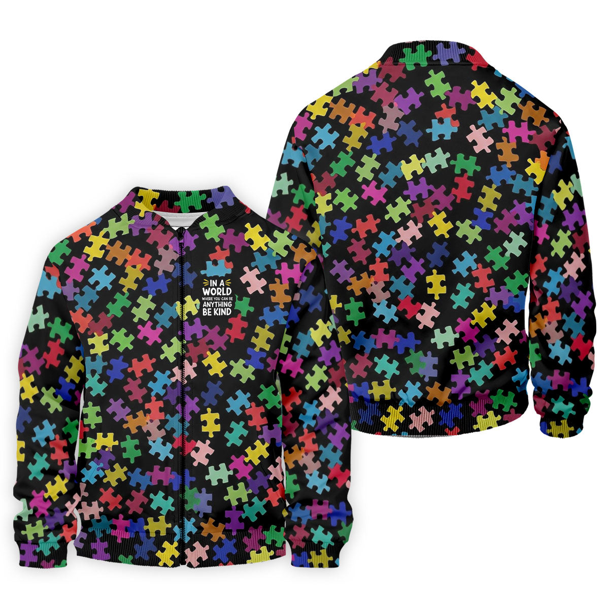In A World Where You Can Be Anything Be Kind Autism Awareness Puzzle Pattern Men's Golf Shirt, Polo Shirt Men