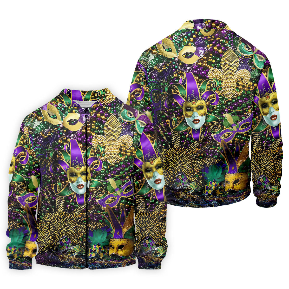 Jester Mask Purple Green Gold Fleur De Lis Beads Mardi Gras Golf Shirt, Golf Shirts For Men, Polo ShirtFor Men