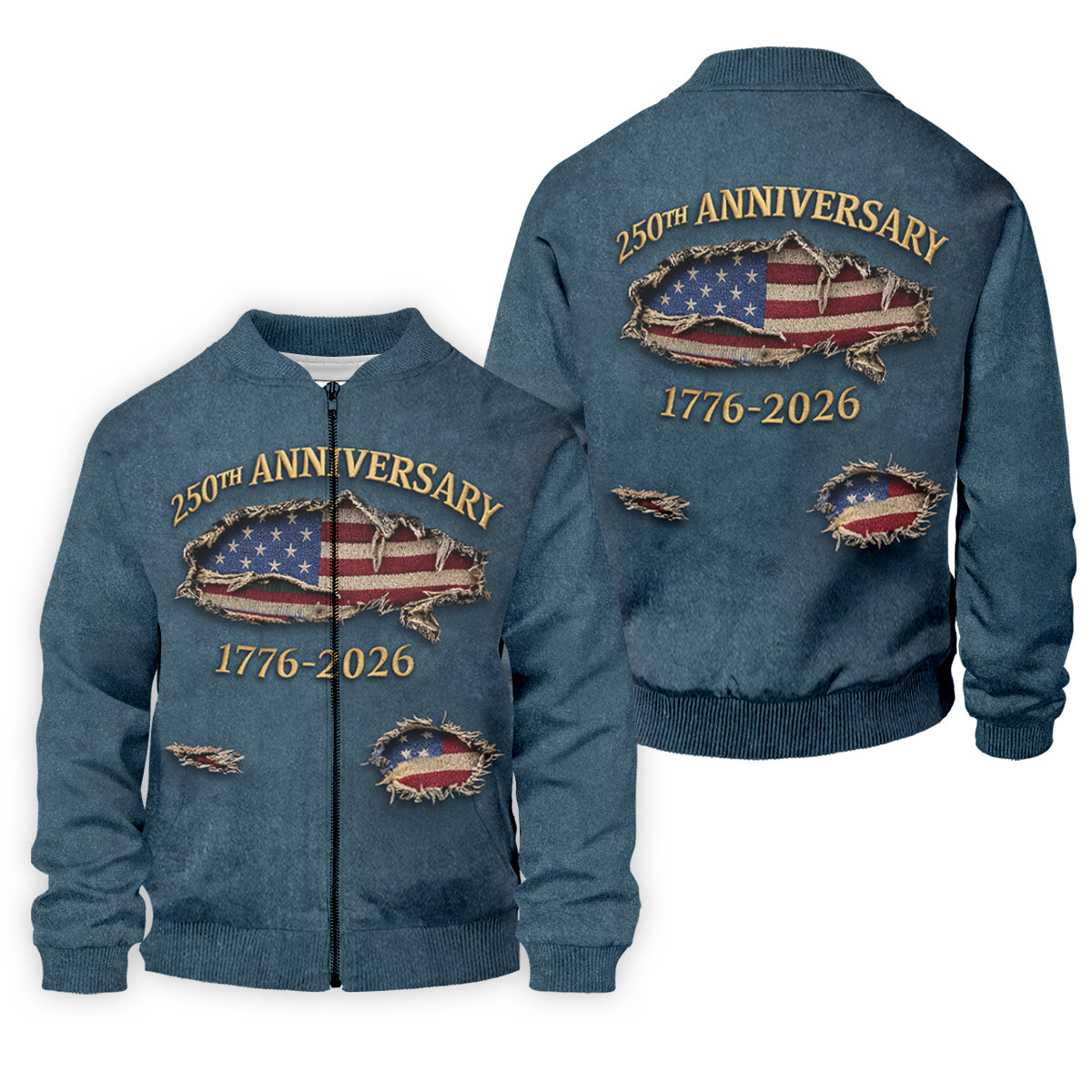 Patriotic American Flag 250th Anniversary Blue Denim Color Ripped Effect Golf Shirts For Men, Polo ShirtFor Men