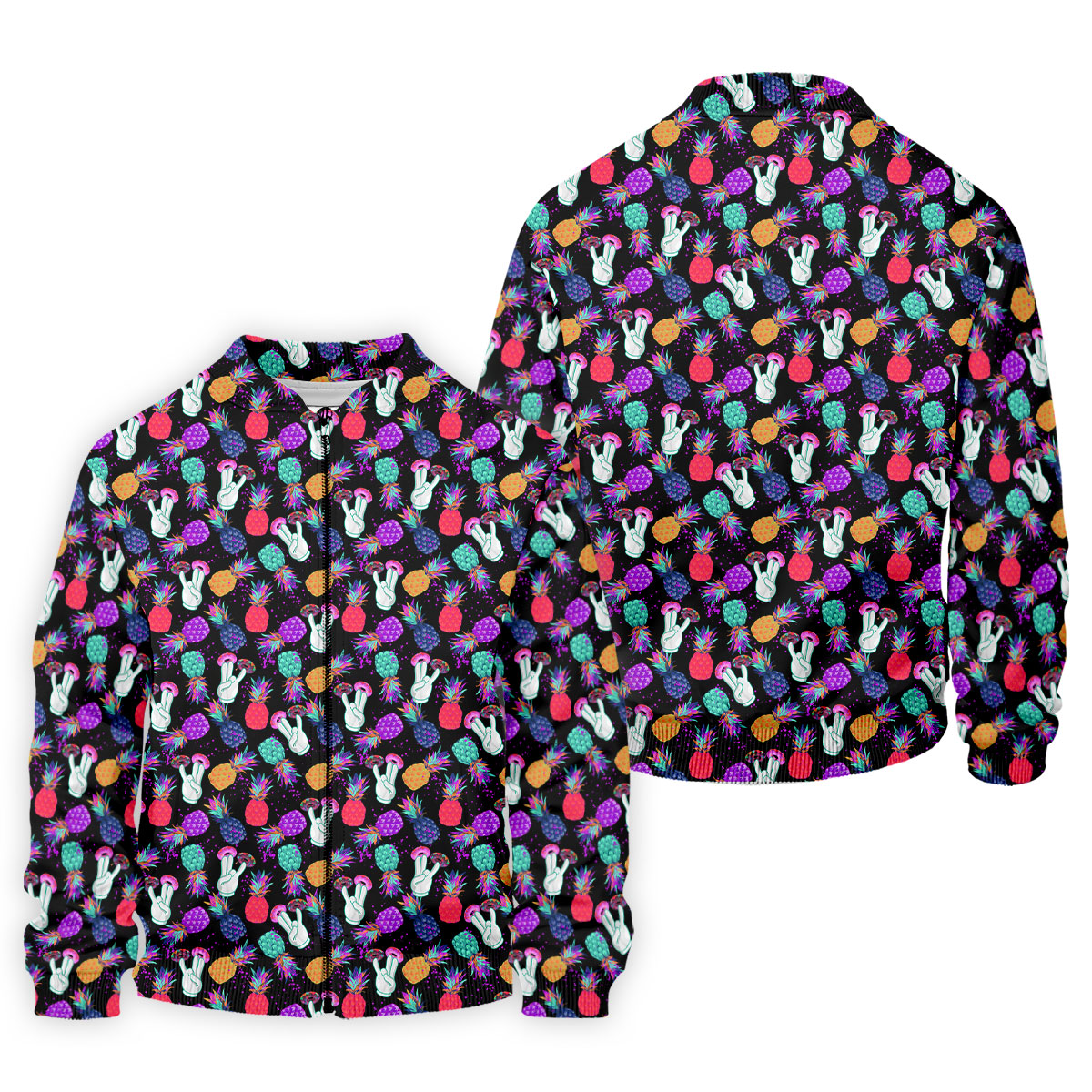 Hawaiian Pineapples Donut Finger Turquoise Orange Purple Fun Golf Shirts For Men, Polo ShirtFor Men