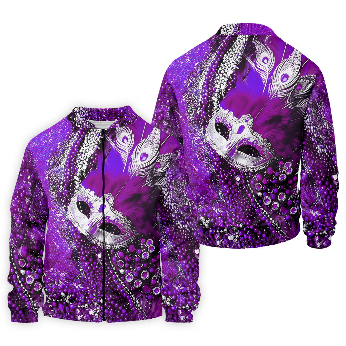 Mardi Gras Masquerade Mask Feather Beads Purple Golf Shirt, Polo ShirtFor Men, Golf Shirts For Men