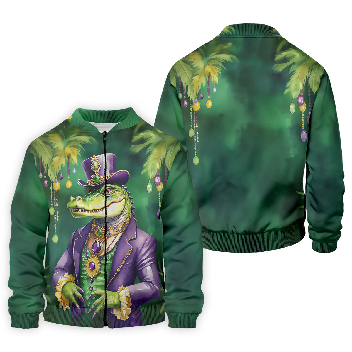 Mardi Gras Alligator Green Golf Shirt, Men's Funny Golf Shirts, Polo ShirtFor Men, Golf Shirts For Men