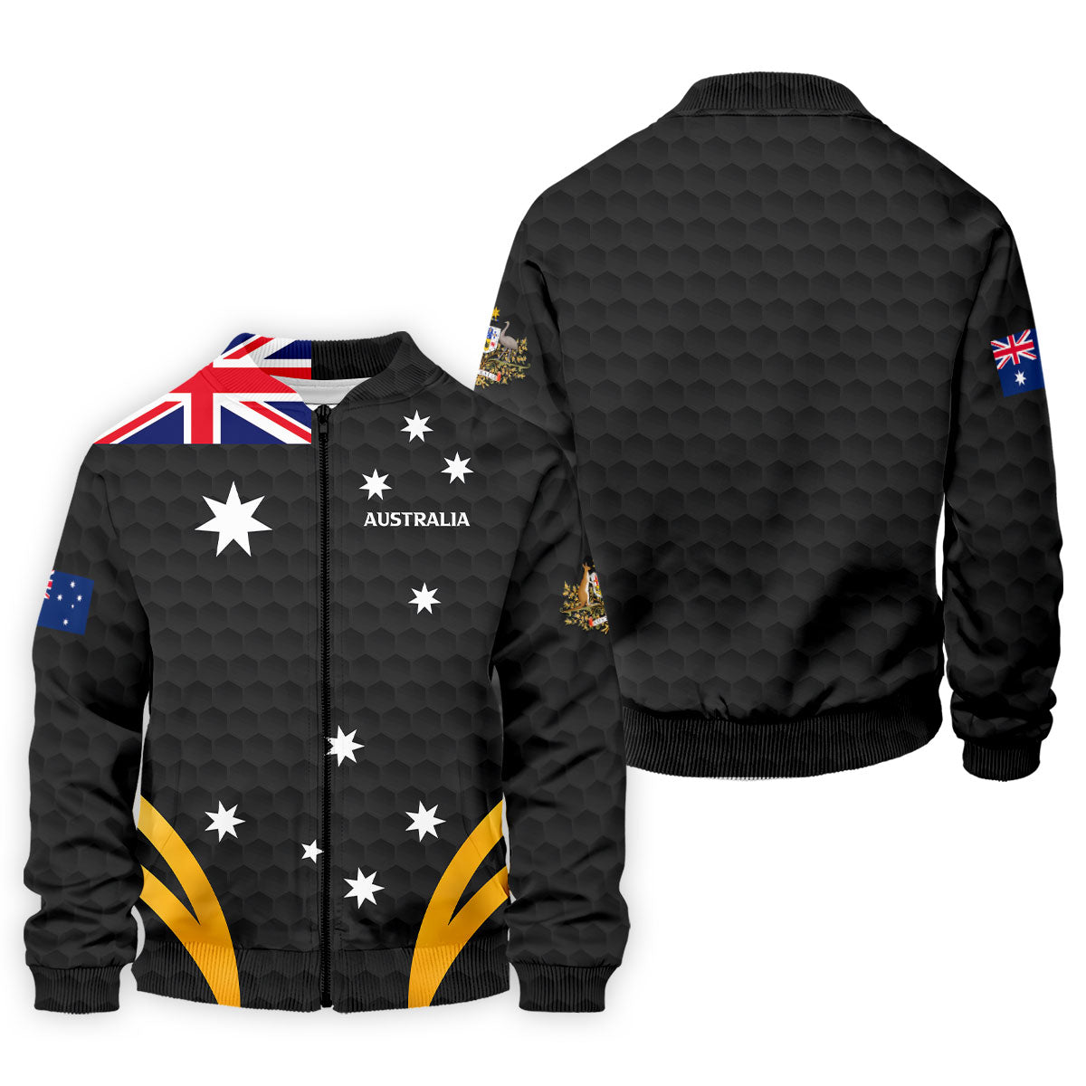 Australia Flag Print Golf Ball Pattern Black Golf Shirt, Australian Symbol Polo ShirtFor Men