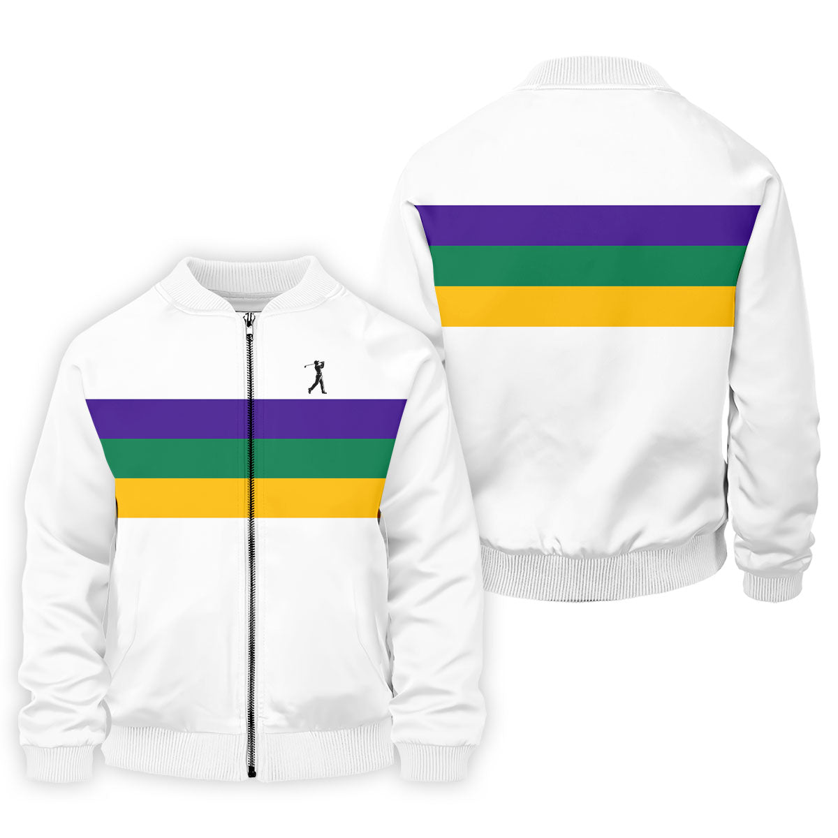 Mardi Gras Purple Green Gold Horizontal Stripes White Golf Shirt, Golf Tops For Men, Polo ShirtFor Men