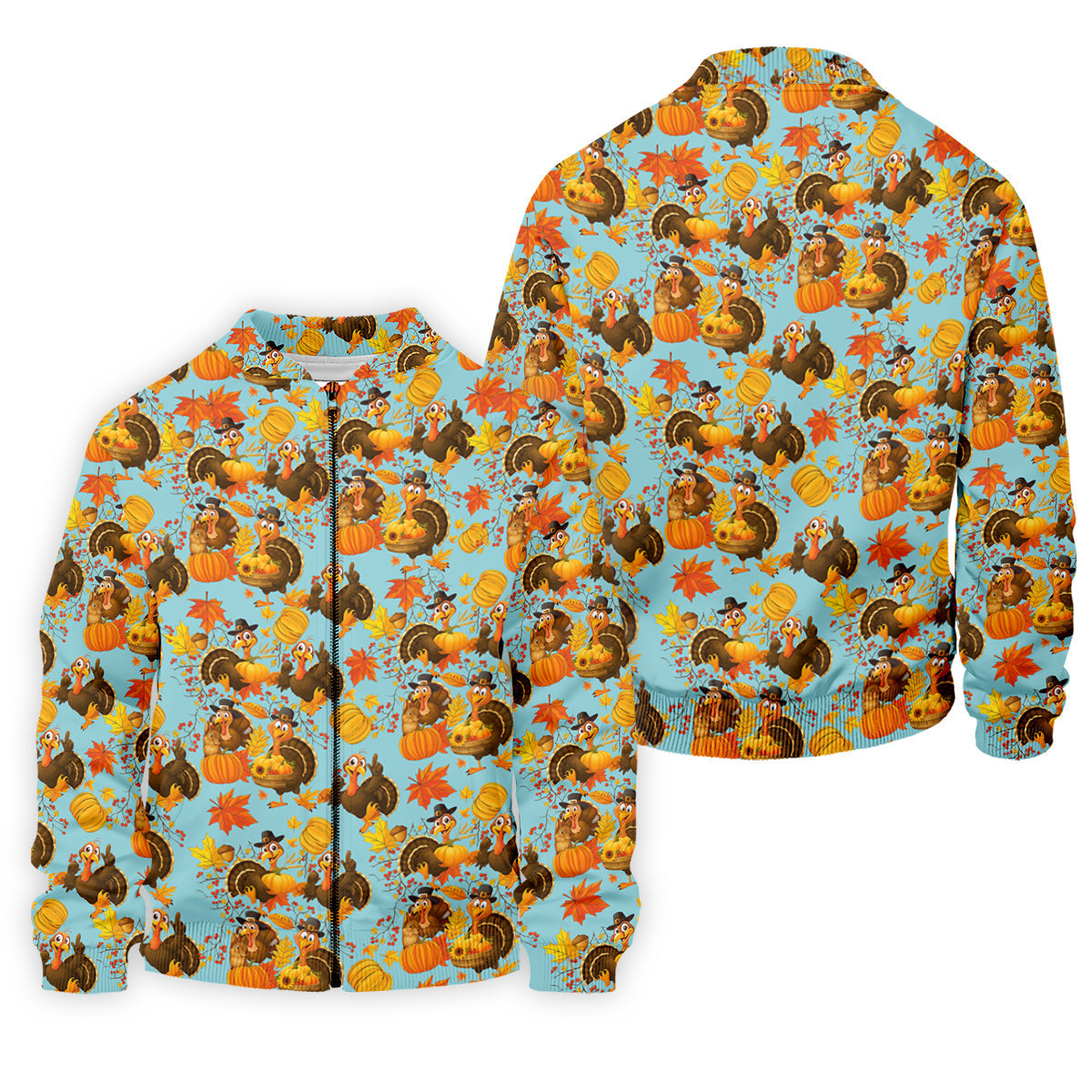 Turkey Pumpkin Thanksgiving Holiday Blue And Orange Polo Shirtor Men, Golf Gift For Men