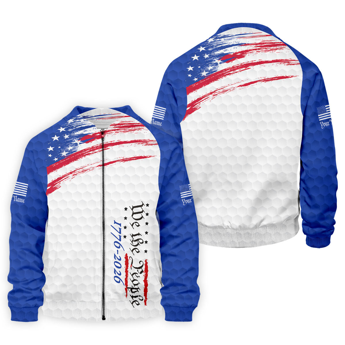 We The People 1776-2926 American Flag Brush Blue Golf Shirt, 250 Years Patriotic 4th Of July Golf Shirts For Men