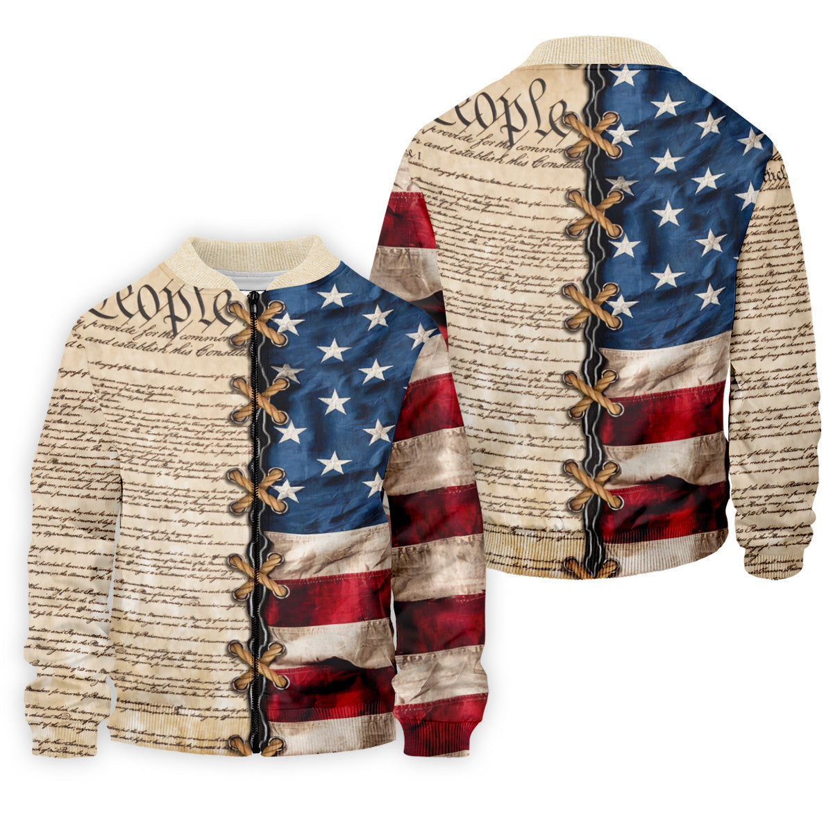 We The People Preamble Patriotic 4th Of July Beige Golf Shirt, 250th Anniversary Golf Shirts For Men