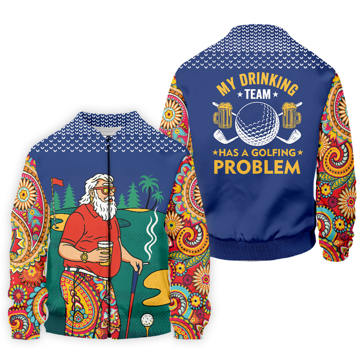 Funny Bearded Golfer Drinking Beer And Smoking Golf Polo, Golf Polo Shirts For Men, Printed Golf Shirts