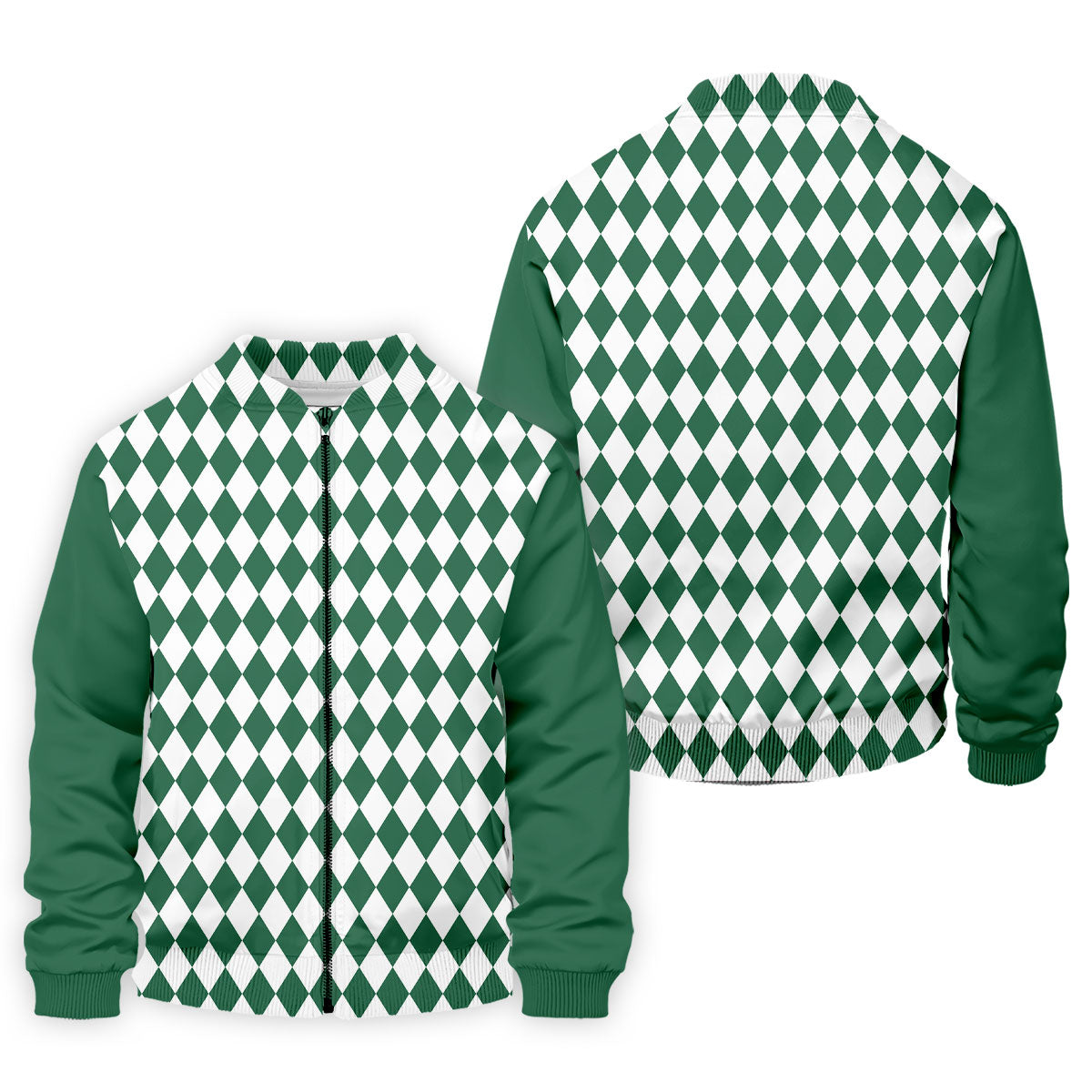 Green And White Argyle Pattern Retro Golf Shirt, Golf Tops For Men, Golf Shirts For Men, Polo For Men