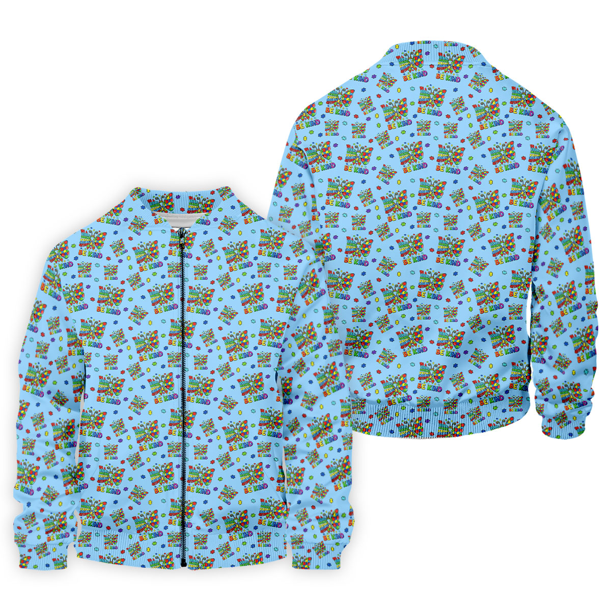 In A World Where You Can Be Anything Be Kind Rainbow Butterfly Autism Awareness Blue Golf Shirt, Golf Shirts For Men