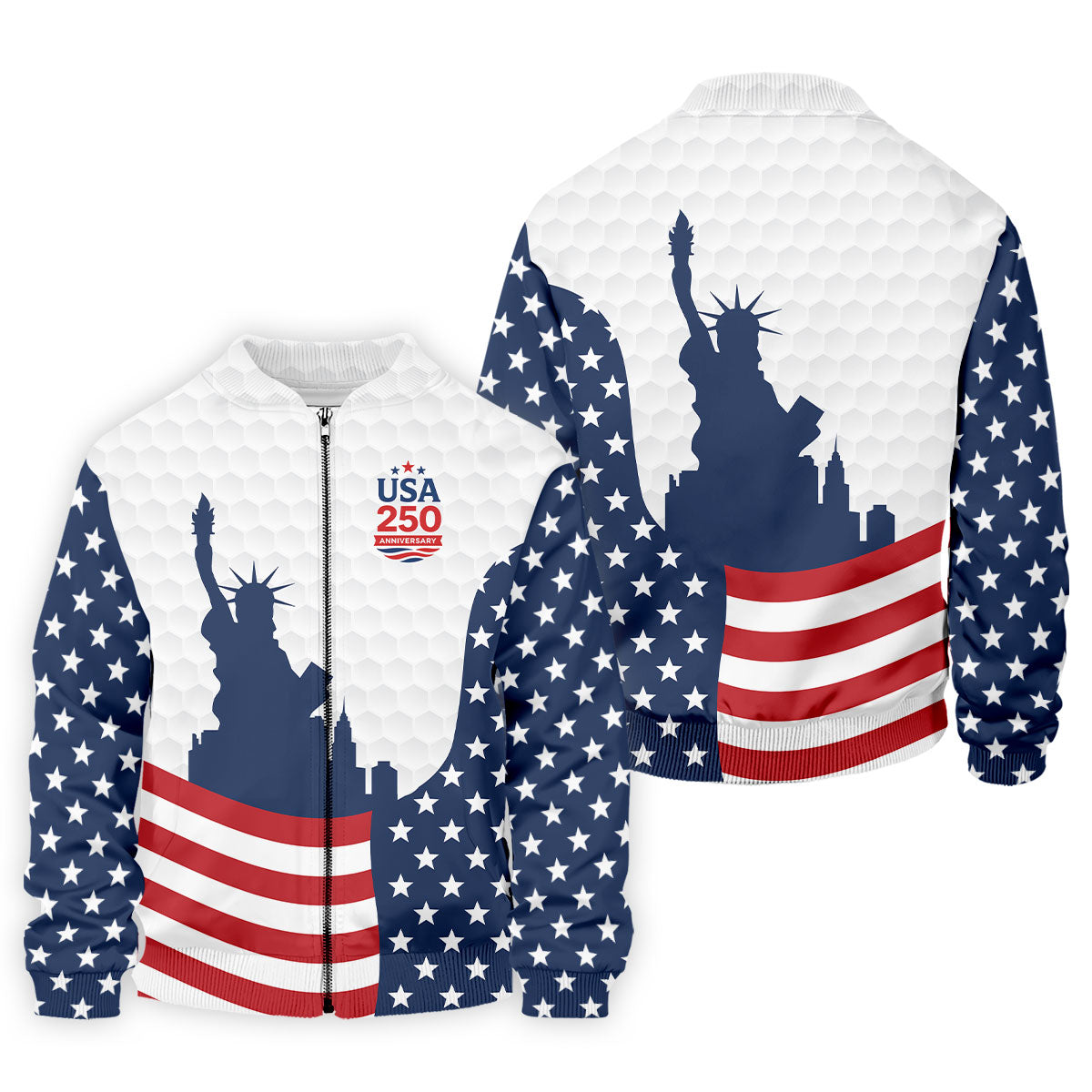 USA 250 Anniversary Silhouette Of Statue Of Liberty White Golf Shirt, 4th Of July Golf Shirts For Men