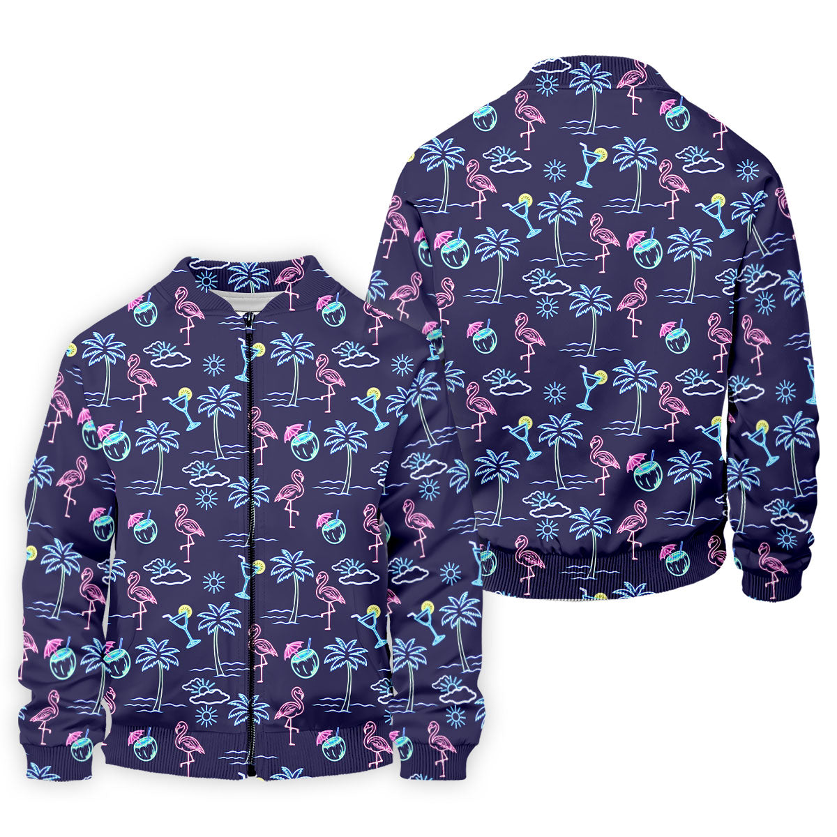 Neon Line Tropical Flamingo Hawaiian Golf Shirt, Polo Shirtor Men, Golfing Apparel