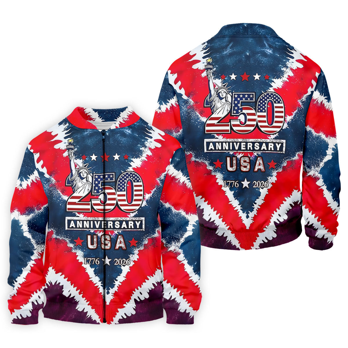 250th Anniversary Red White Blue Tie Dye Print Patriotic Golf Shirt, 4th Of July Golf Shirts For Men