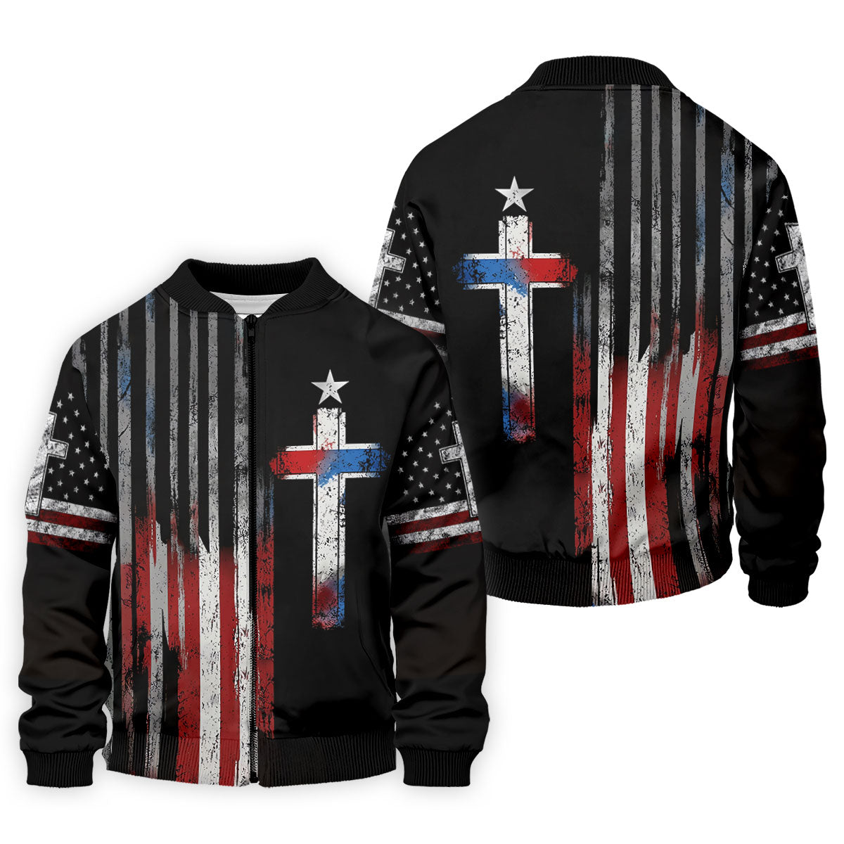 Faith Cross US Flag Golf Shirt, 250 Years Retro Golf Shirt, Patriotic 4th Of July Polo Shirt Men