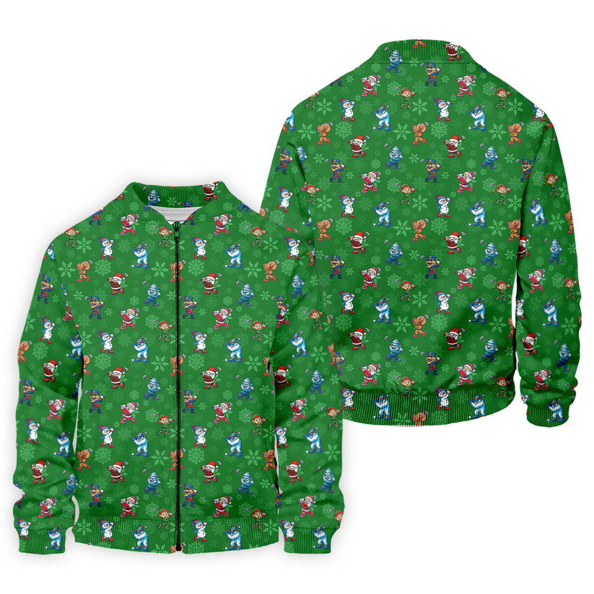 Funny Christmas Characters Golf Pose Green Golf Shirt, Christmas Golf Shirt, Polo ShirtFor Men
