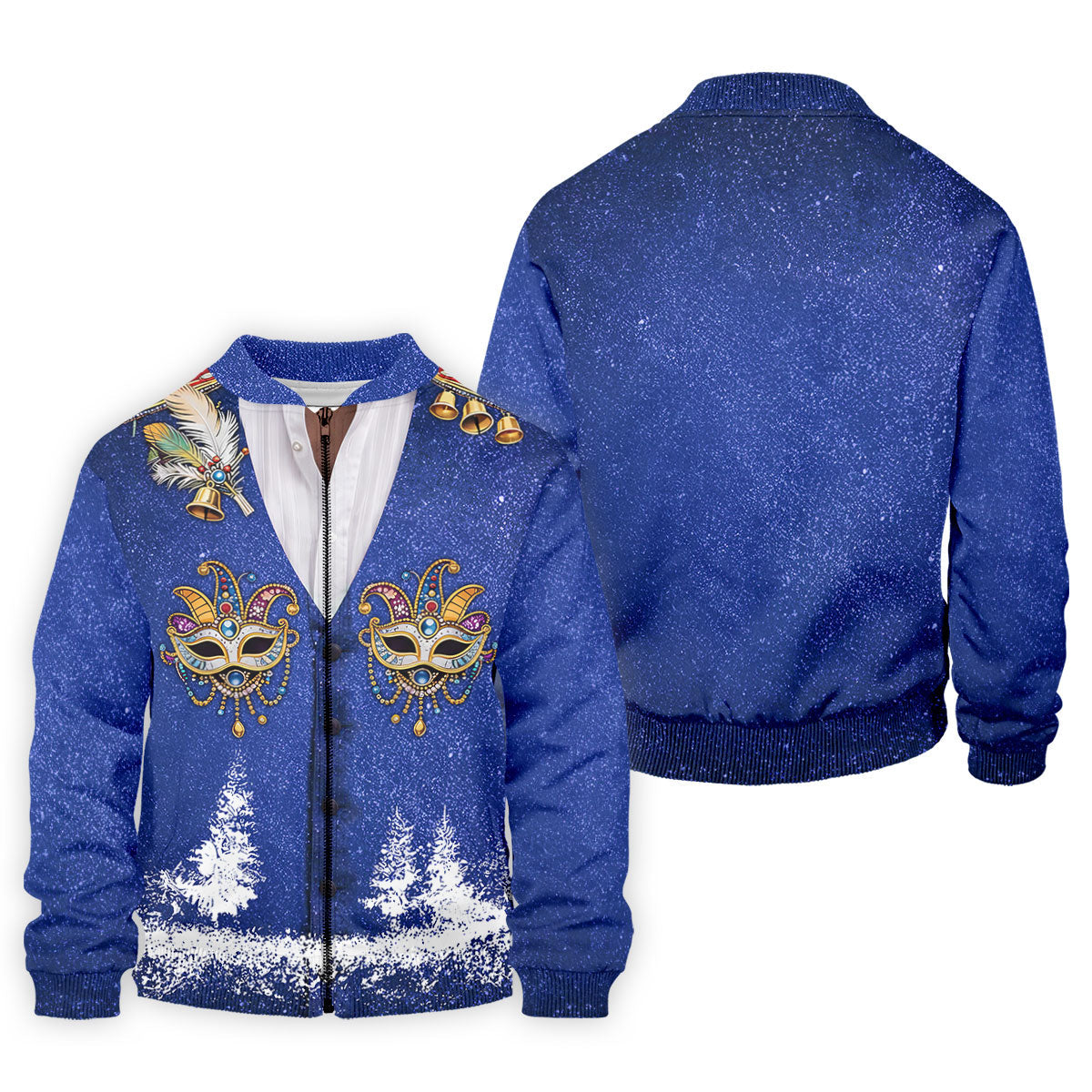 Masquerade Mask Feather Mardi Gras Glitter Print Blue Golf Shirt, Polo ShirtFor Men, Golf Shirts For Men