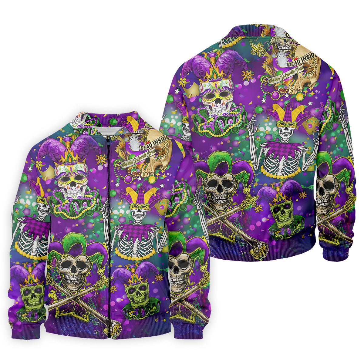 Dead Inside Mardi Gras Festival Skull Purple Green Gold Polo ShirtFor Men, Golf Shirts For Men