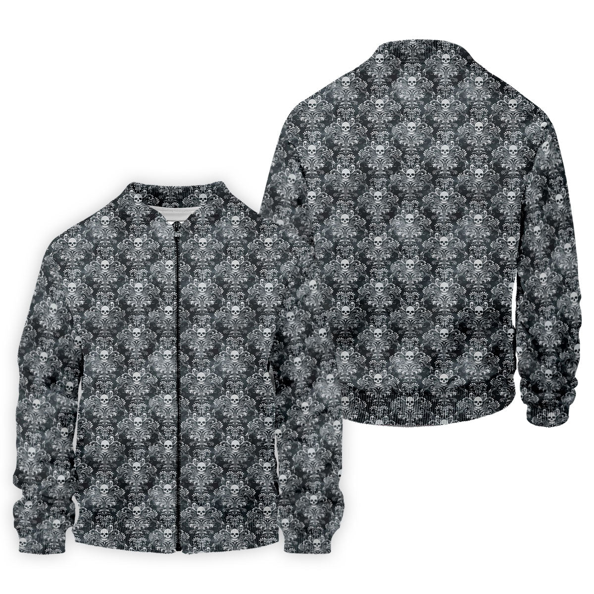Skull Damask Charcoal Grey Gothic Floral Golf Tops For Men, Polo Shirtor Men, Golf Shirts For Men