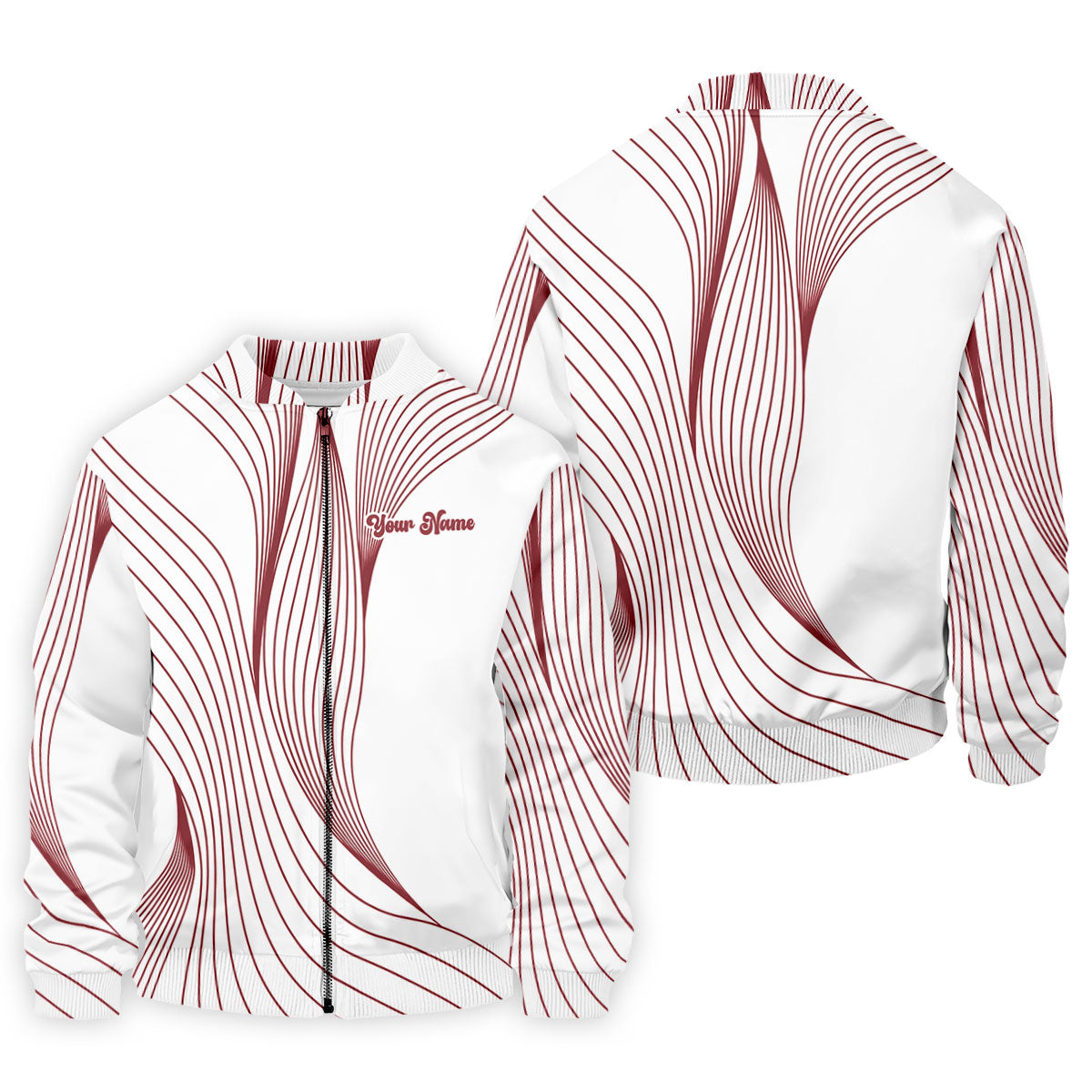 Geometric Line Wavy Line Red And White Custom Name Golf Shirts For Men, Men's Golf Shirt, Polo ShirtFor Men