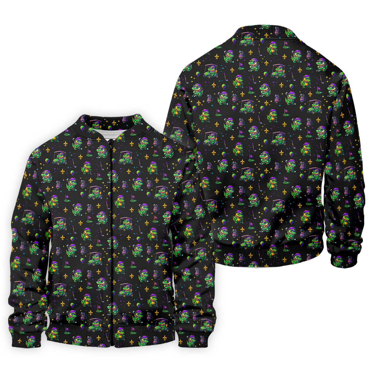 Funny Crocodile Mardi Gras Golf Shirts, Black Golf Shirt, Golf Gift For Men, Golf Shirts For Men
