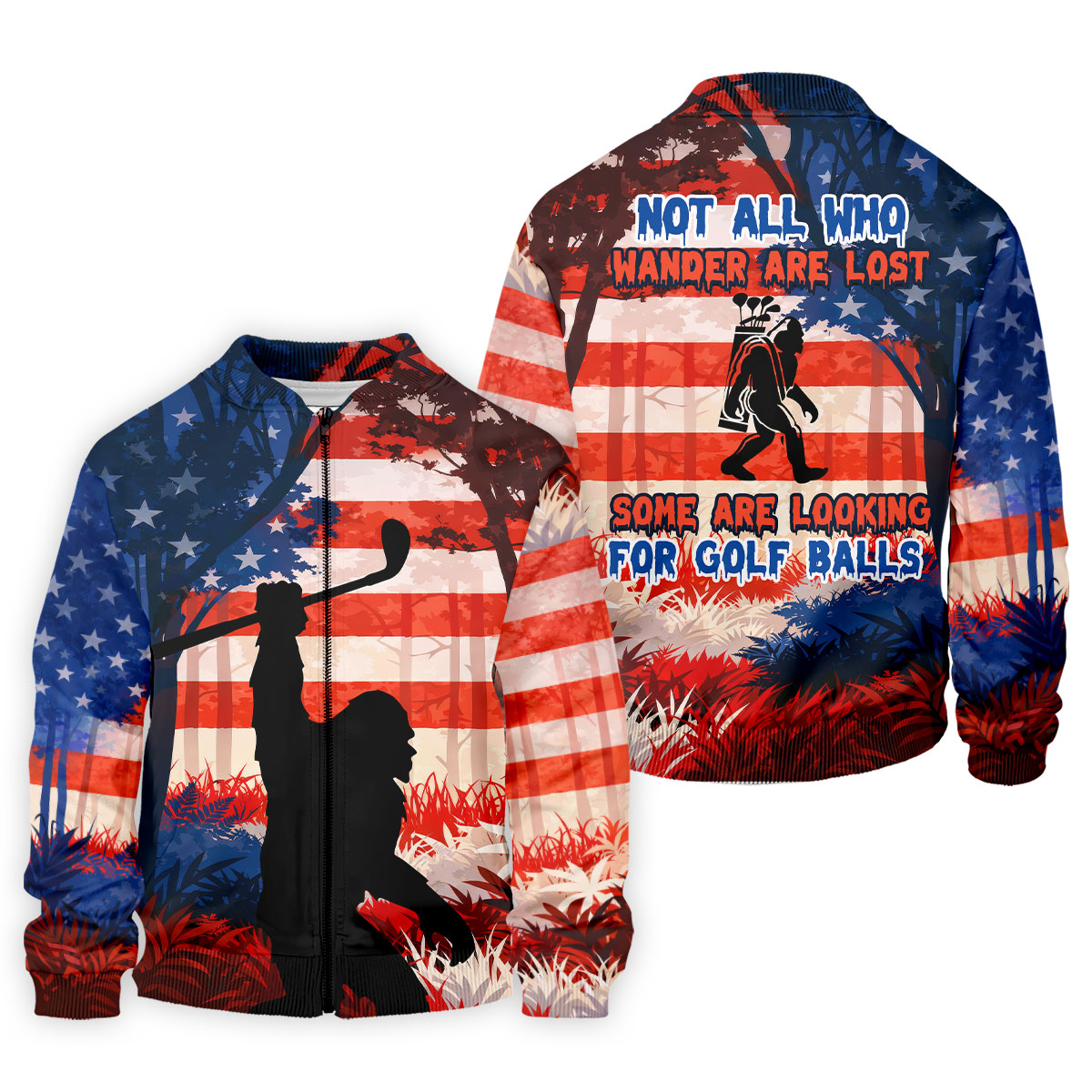 Not All Who Wander Are Lost Funny Bigfoot Golf Tops For Men, 250th Patriotic Golf Shirt, Polo Shirt Men