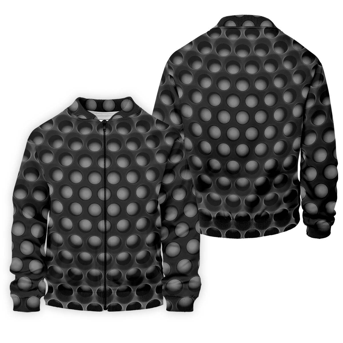 3D Effect Circular Pattern Black Golf Shirt, Cool Golf Outfit, Men's Funny Golf Shirts, Polo ShirtFor Men