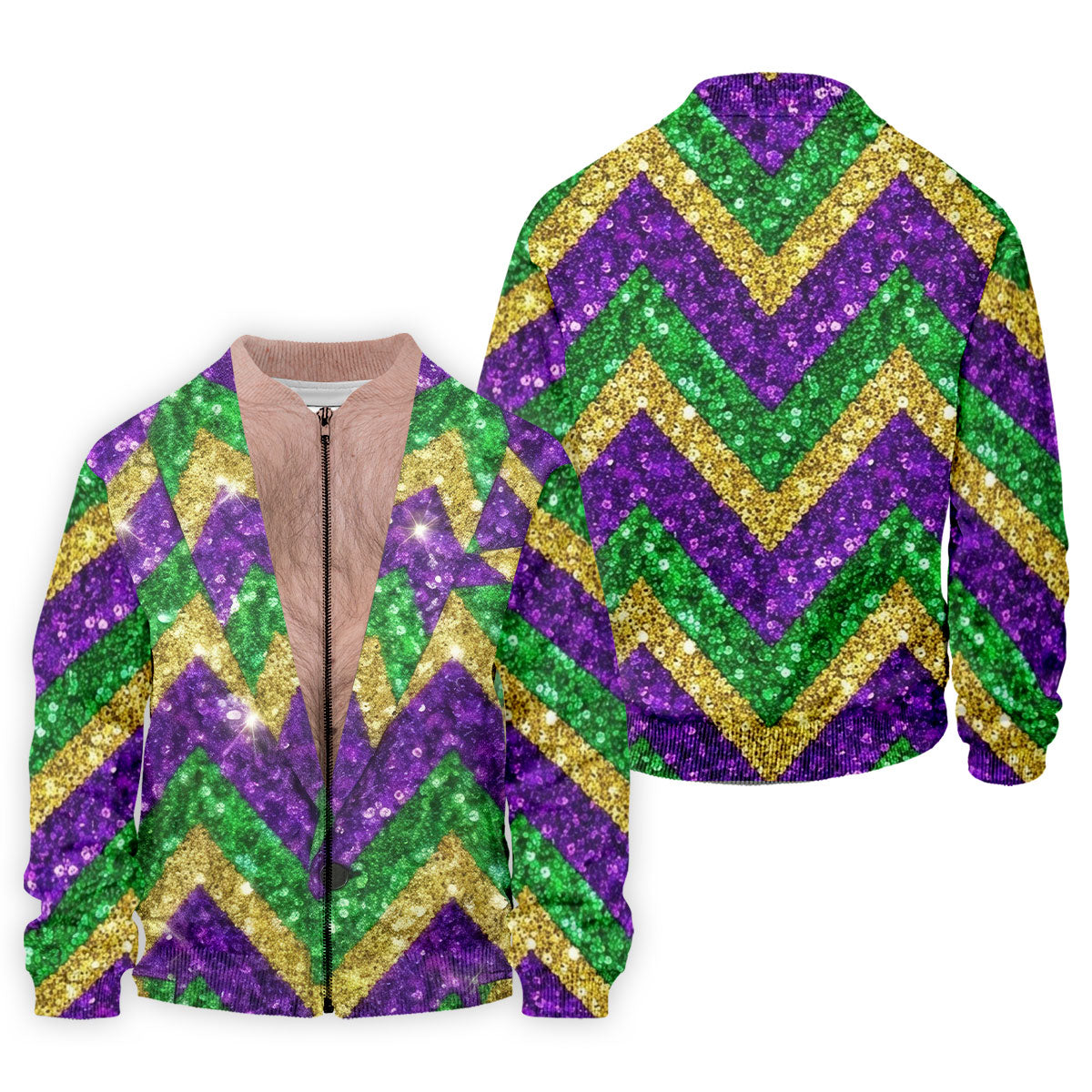 Mardi Gras Purple Green Gold Printed Sequin Zigzag Pattern Golf Shirts For Men, Men's Funny Golf Shirts