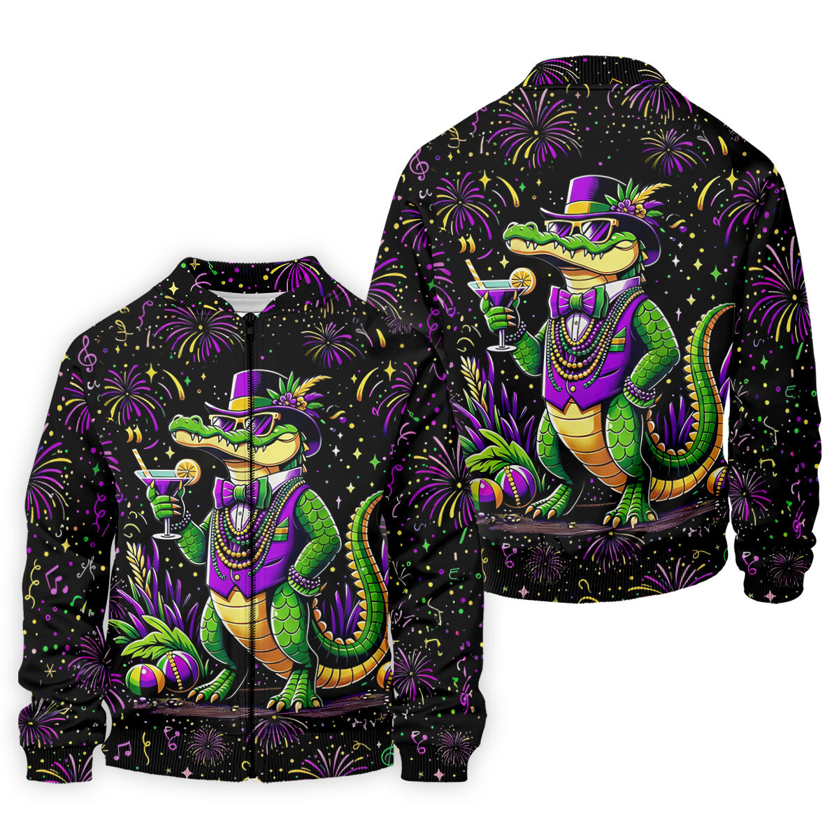 Mardi Gras Aligator Purple Green Gold Confetti Star Golf Tops For Men, Polo ShirtFor Men, Golf Shirts For Men