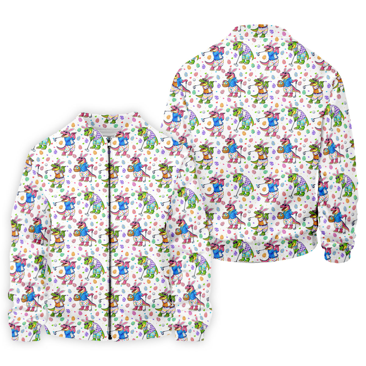 Easter Dinosaur Gradient Pattern Men's Funny Golf Shirts, Golf Shirts For Men, Polo ShirtFor Men