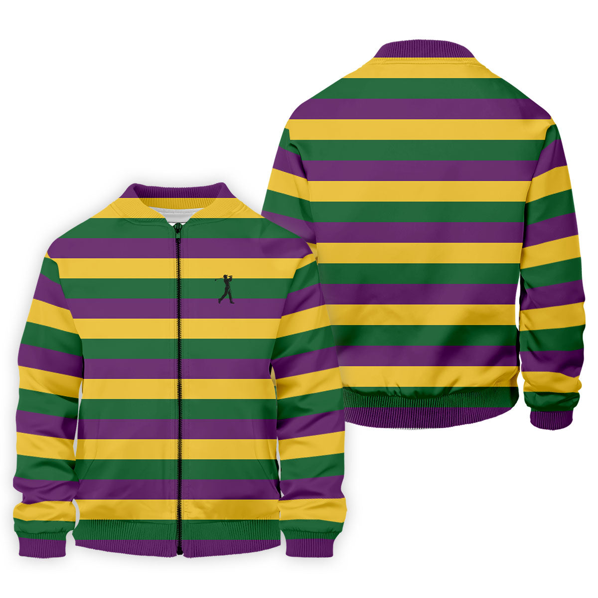 Gold Purple Green Mardi Gras Stripe Pattern Men's Golf Polo ShirtGift For Men, Golf Shirts For Men