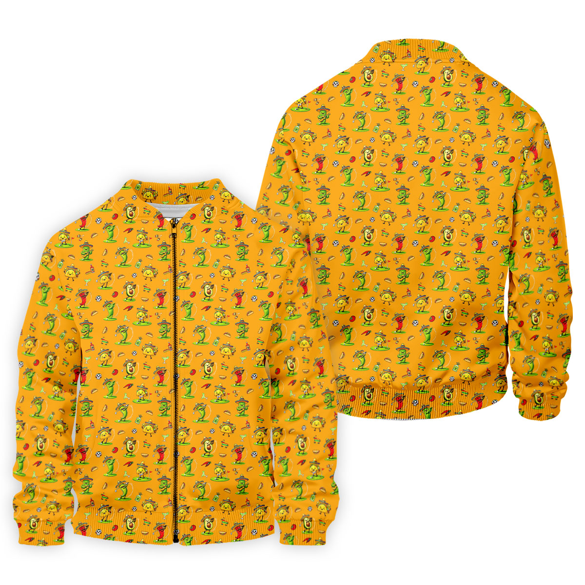 Mexican Cartoon Food Characters Cinco De Mayo Celebration Fiesta Themed Yellow Golf Shirts For Men